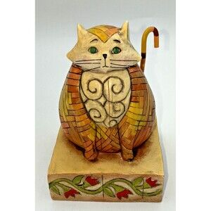 Vintage Jim Shore Heartwood Creek "Elijah" Fat Green Eyed Cat Figure 2003  5.25"